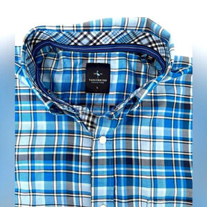 Men’s Tailorbyrd Blue Multi Gingham Long Sleeve Button Front Size Large